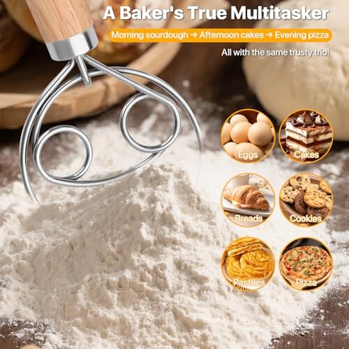 Sourdough Whisk Set: Danish Dough Whisk, Dough Scraper, Bread Scoring Lame | 3 gallery