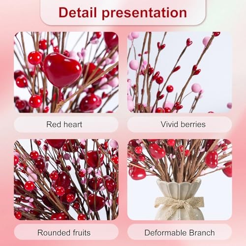 Valentines Day Decorations Valentine's Day Gifts 24 Pack Heart Shaped Berry Red gallery