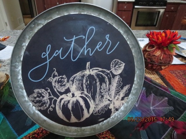 FALL CAKE STAND-METAL & WOOD–“GATHER”–#R9-7