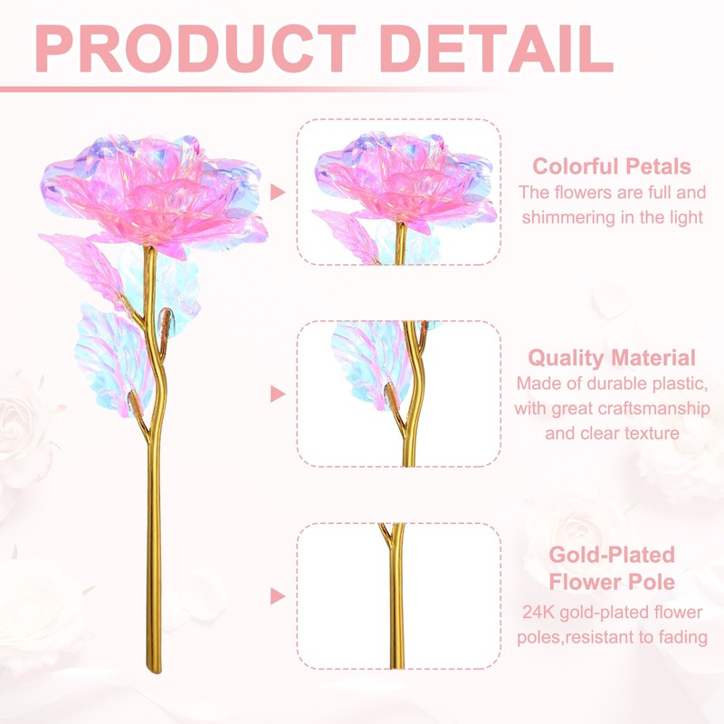 6 Pcs 24K Colorful Gold Rose, Artificial Roses Flowers, Gold/Pink gallery