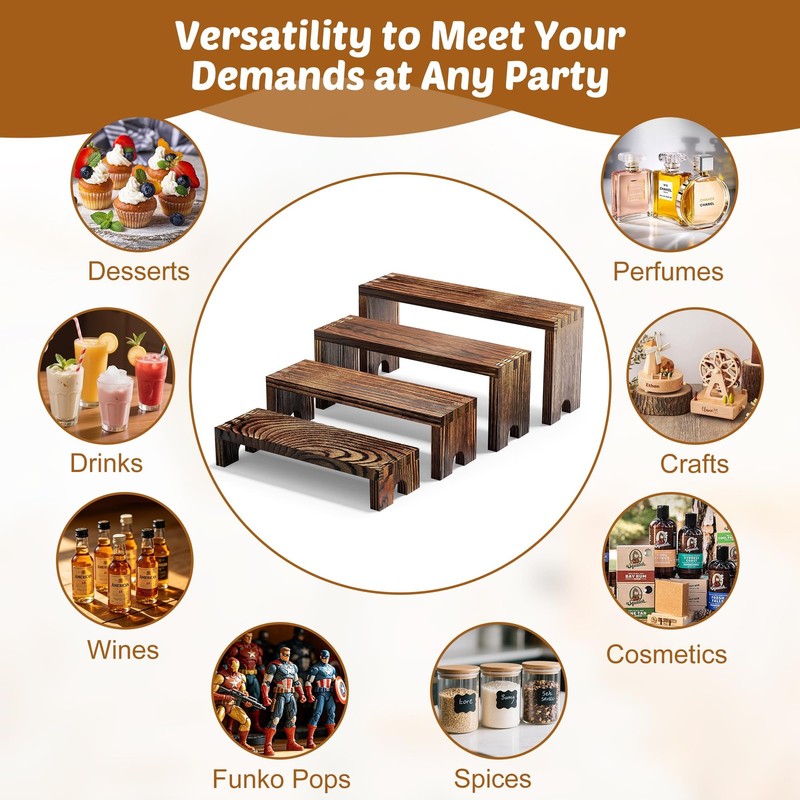 2-Set Stackable Wood Display Risers, 8 Pcs Wood Cupcake Stand Set for Party-F... gallery