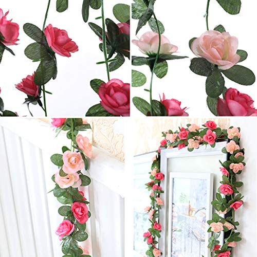 Fake Rose Vines Flowers Plants, 2 Pack 8.2 Feet Artificial Rose Flower Vine gallery