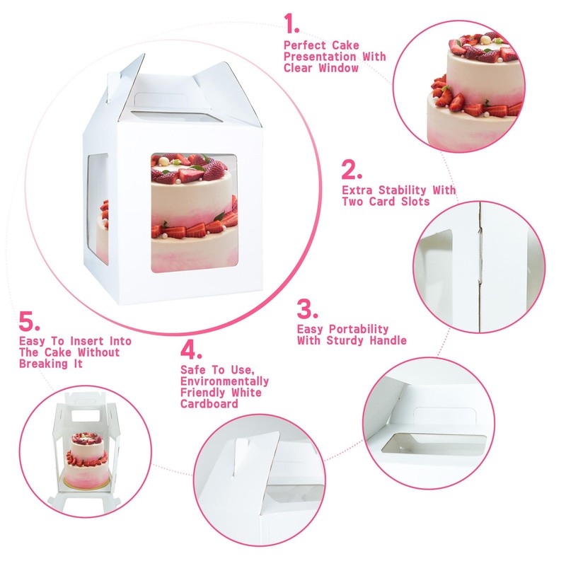 2 Pack Large Tiered Tall Cake Box Carriers With Lids Boards 12x12x14 Inches gallery