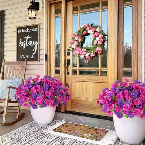 Artificial Flowers for Outdoors Decoration, 12 Bundles Dark Purple Light Purple gallery