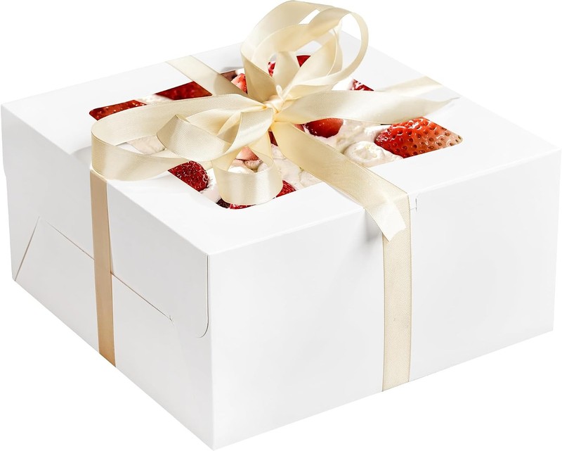 24Pcs Cake Boxes with Window, 10X10X5 Inches White Bakery Boxes, Cookie Dessert