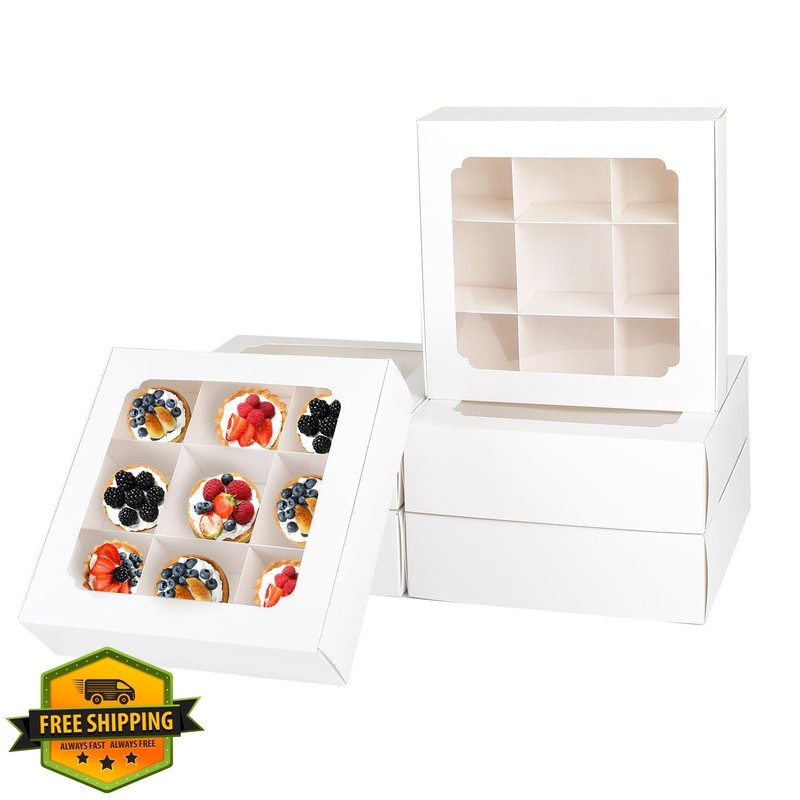 Zealax 9 Inch Bakery Boxes White 12pk Window Dividers