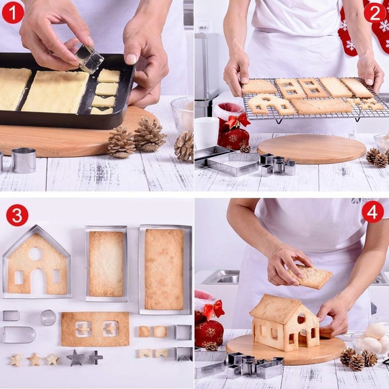 10Pcs Gingerbread House Cookie Cutters Set Stainless Steel 3D Xmas Baking gallery