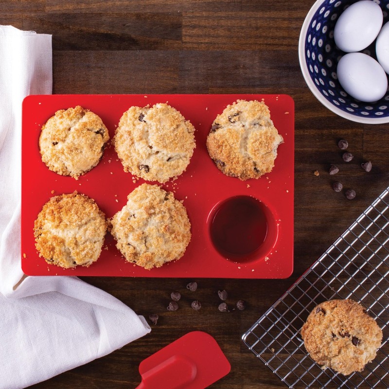 Mrs. Anderson's Baking Silicone 6-Cup Jumbo Muffin Pan, 6-Cup, Jumbo, Red gallery