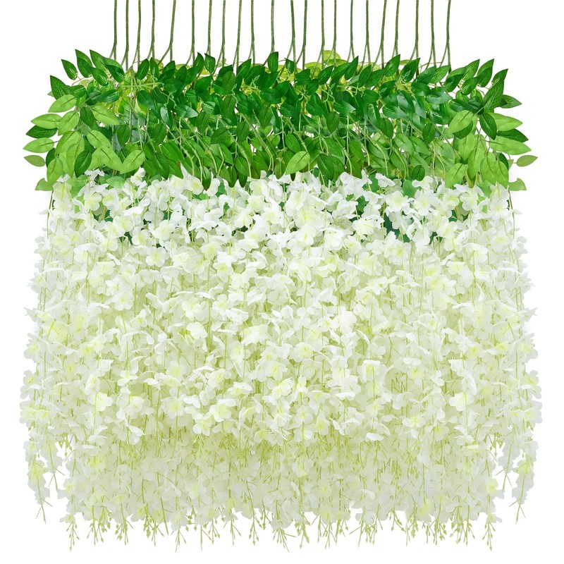 Waipfaru 36 Pack Wisteria Hanging Flowers 3.6 Feet/Pcs White Wisteria