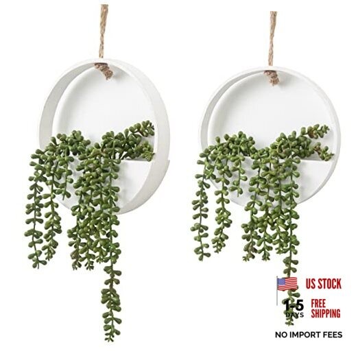 2pcs Artificial Hanging Succulent Plants, Fake String of Pearls in Pot White