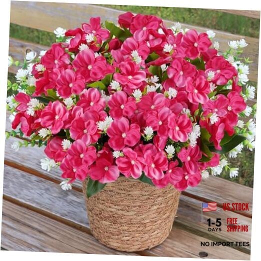 Artificial Impatiens Flowers for Outdoor Fake Flowers 12 Bundles Mixed Rose Red