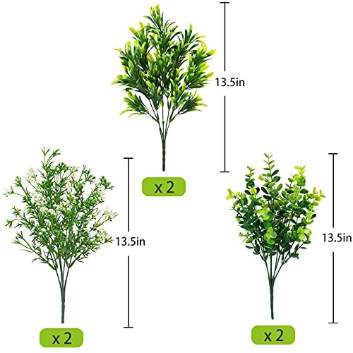 6 Bundles Artificial Greenery Stems Mixed Fake Plants Eucalyptus Stems White gallery