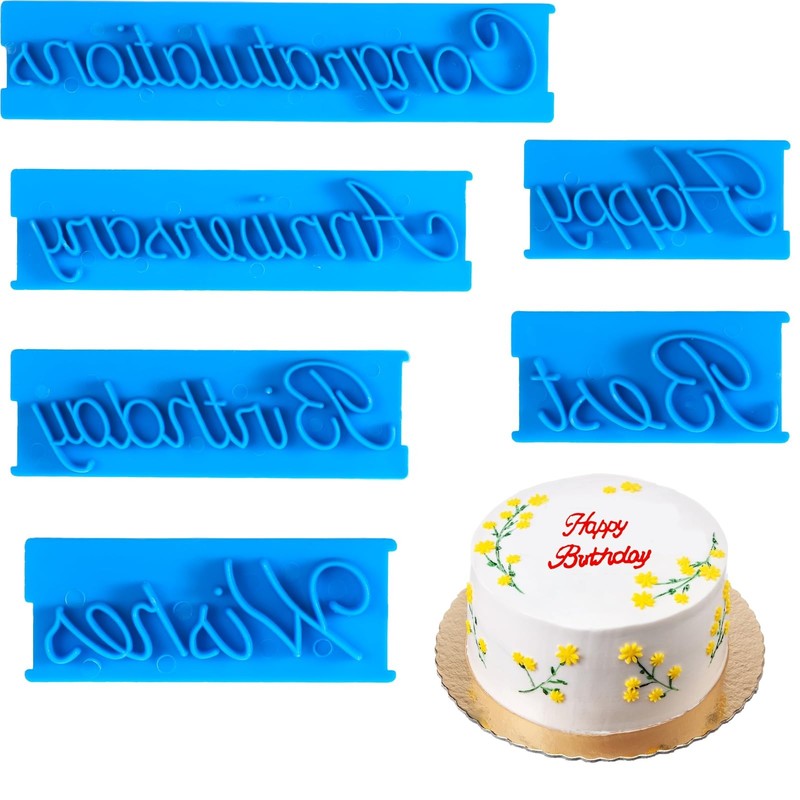 6 Pack Cake Words Stamp Happy Fondant Stamp Handwriting Letter Print Stamps C...