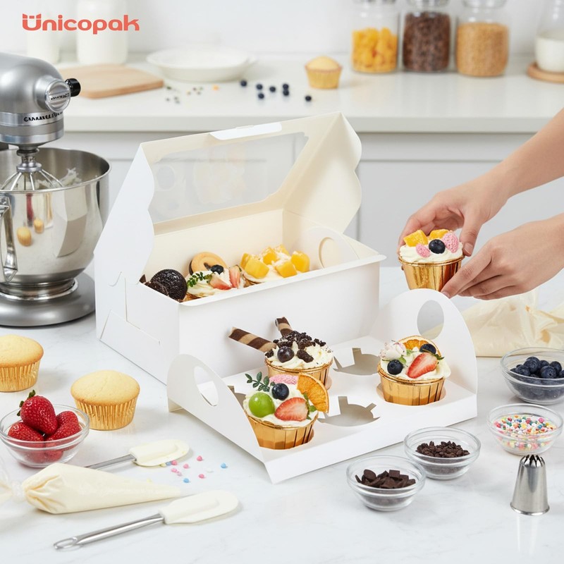20 Pack 10x6.8x4 Inch White 6Count Tall Cupcake Box With Handle Tray Muffin gallery