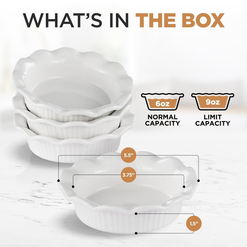 Aunt Shannon's Kitchen White Ceramic Mini Pie Pans - Set of 4 - 4-Pack, gallery