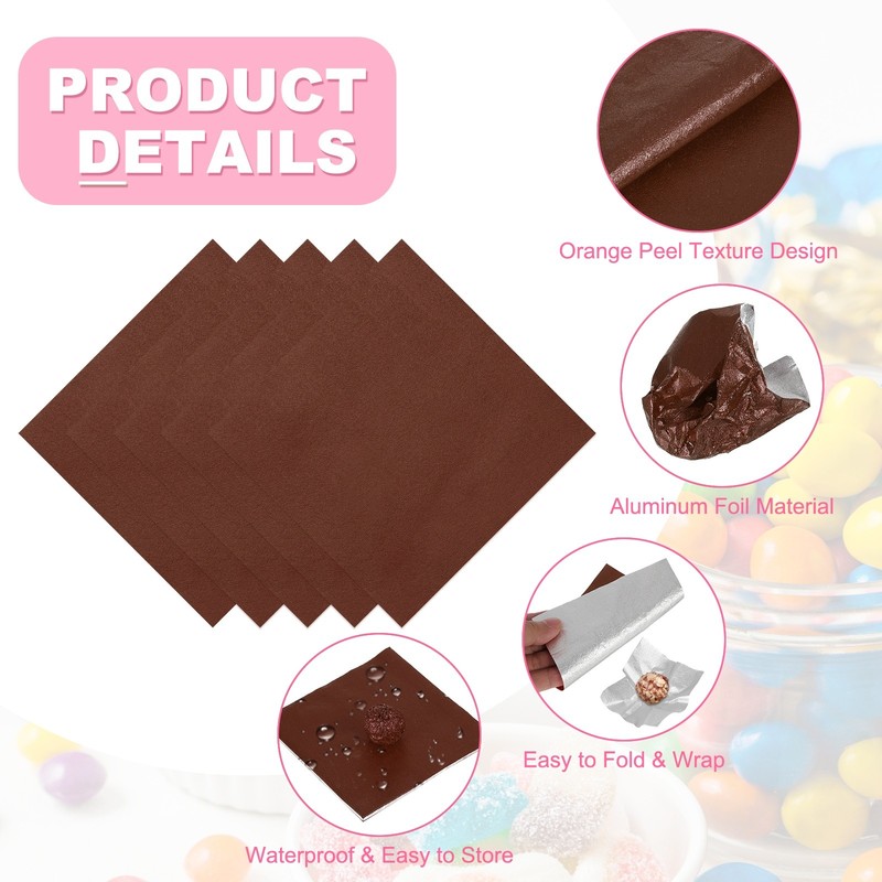 200 Pcs Candy Foil Wrappers, 7.87 x 7.87" Wrappers, Brown (Orange Peel) gallery