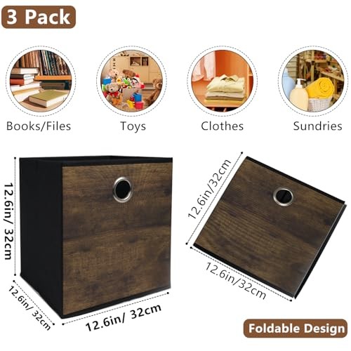 Decorative Cube Storage Bin with Wood Grain,Thickened Big-12.6x12.6x12.6inch gallery