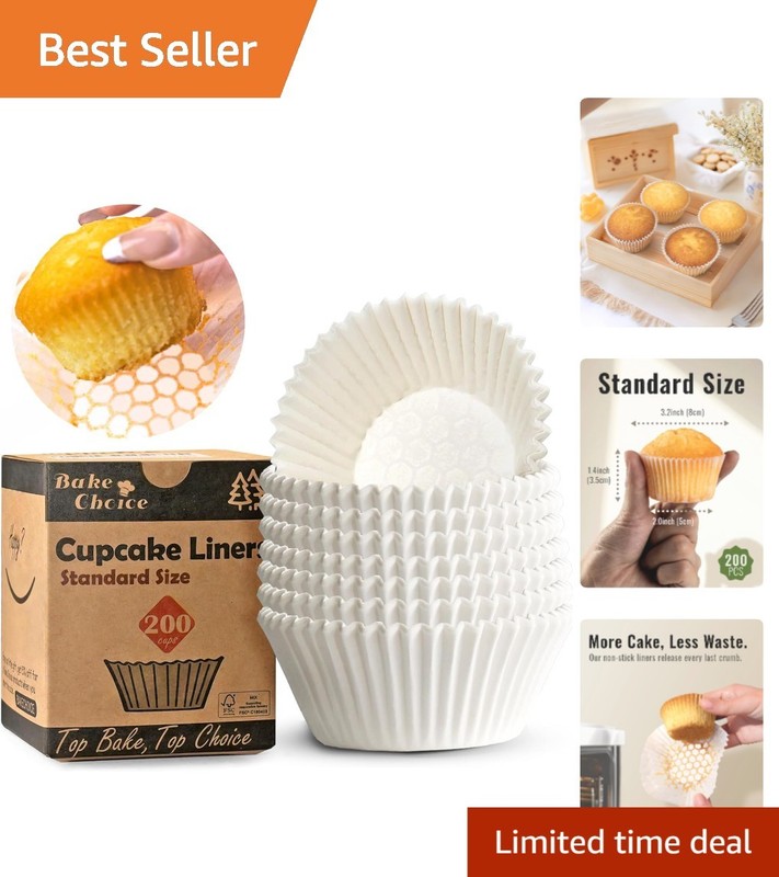 200 White Cupcake Liners for Baking Natural Disposable Greaseproof