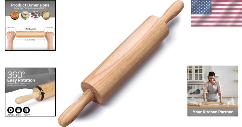HelferX 17.6 inch Wooden Rolling Pin for Baking-Long Dough Roller All Baking gallery
