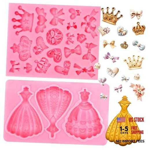3D Princess Dress Fondant Molds, Princess Crown with Star Pattern Silicone