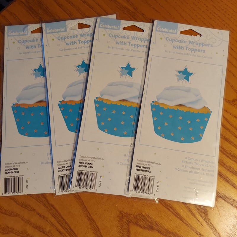 Baby Shower Blue Cupcake Wrappers With Star Plastic Toppers It’s A Boy Party