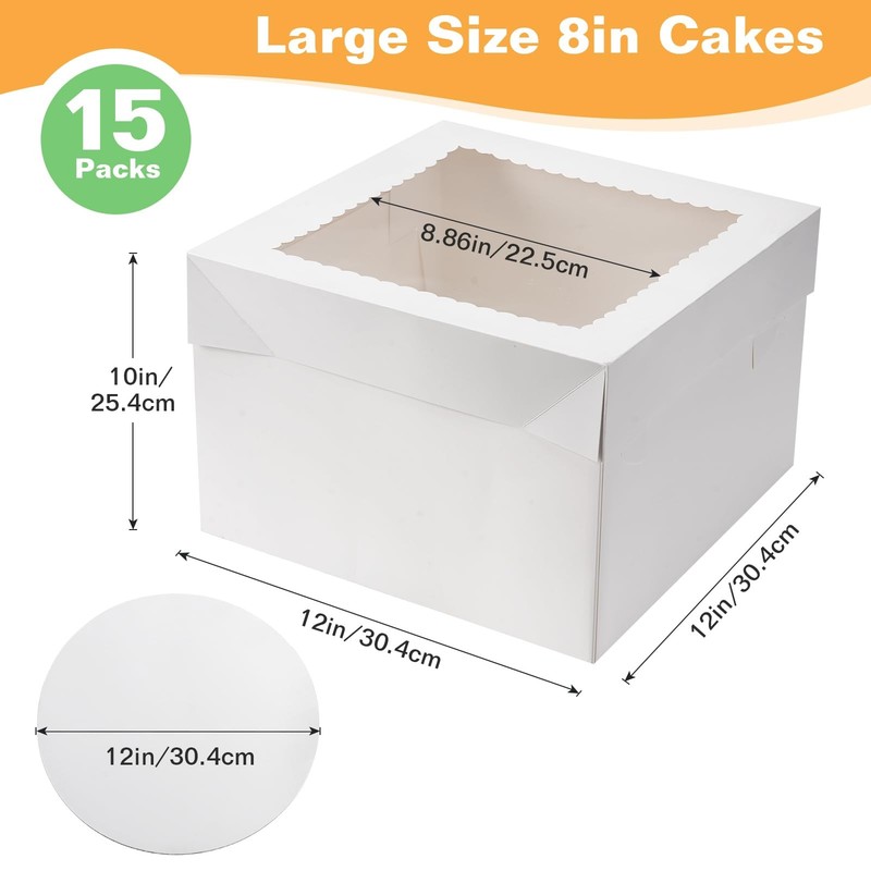 15Pcs 12x12x8 Inch Tall Cake Boxes with Clear Window & Cake Boards - Sturdy W... gallery