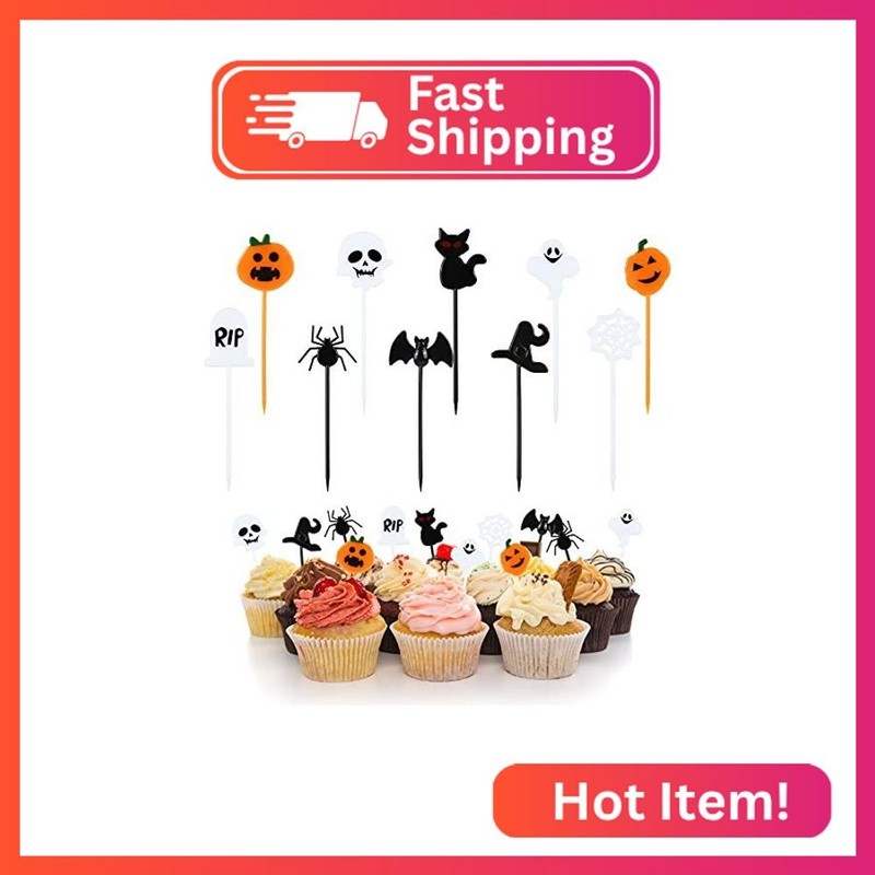 KESOTE 100PCS Halloween Toothpicks for Food, Plastic Food Cocktail Appetizer Pic