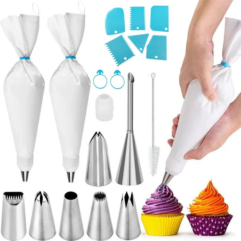 Baking & Pastry Tool Kit, 14 Nozzles & 6 Blue Scrapers, Reusable Bags & Ties,…