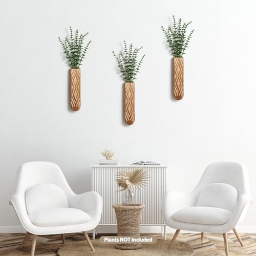 3 Pack Wood Wall Planter, Boho Wall Vase for Hallway Decor and Log Color-a gallery