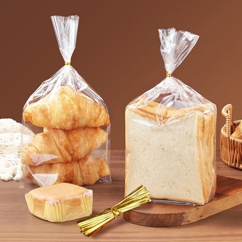 70 Pack Bread Bags & 100 Pack Ties, 8" x 4" x 18" Clear Bread Bags for gallery