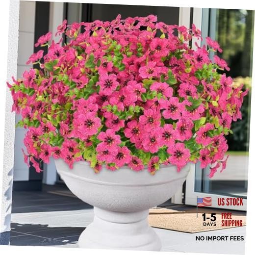 Artificial Flowers for Outdoors, 9 Bundles Artificial Plants & 9 Pack Rose Red