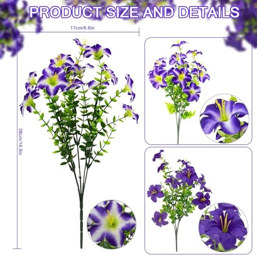 Pcs Faux Petunias Artificial Flowers for Outdoors, UV Resistant Fake 16 Purple gallery