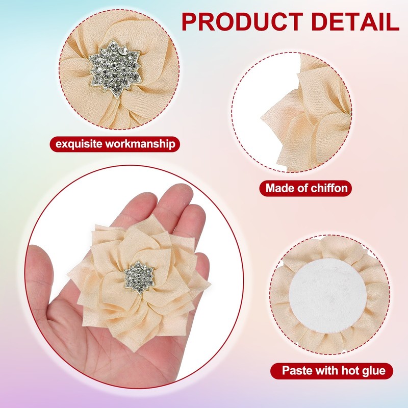 3 Inch 10 Pcs Rhinestone Pearl Chiffon Flower, Khaki gallery