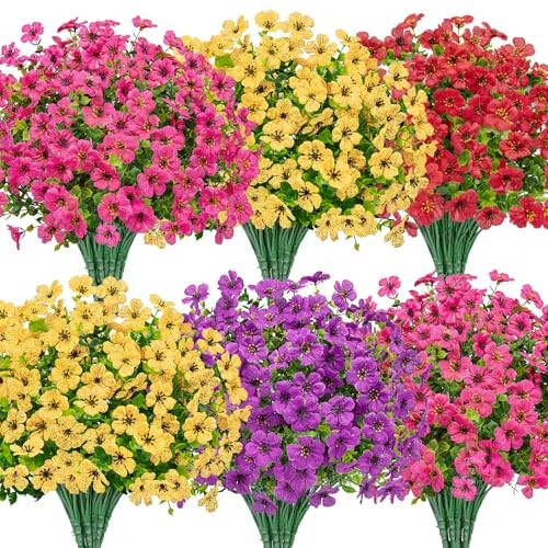 Artificial Flowers for Outdoors, 16 Bundles UV Purple Fuchsia Red Yellow gallery
