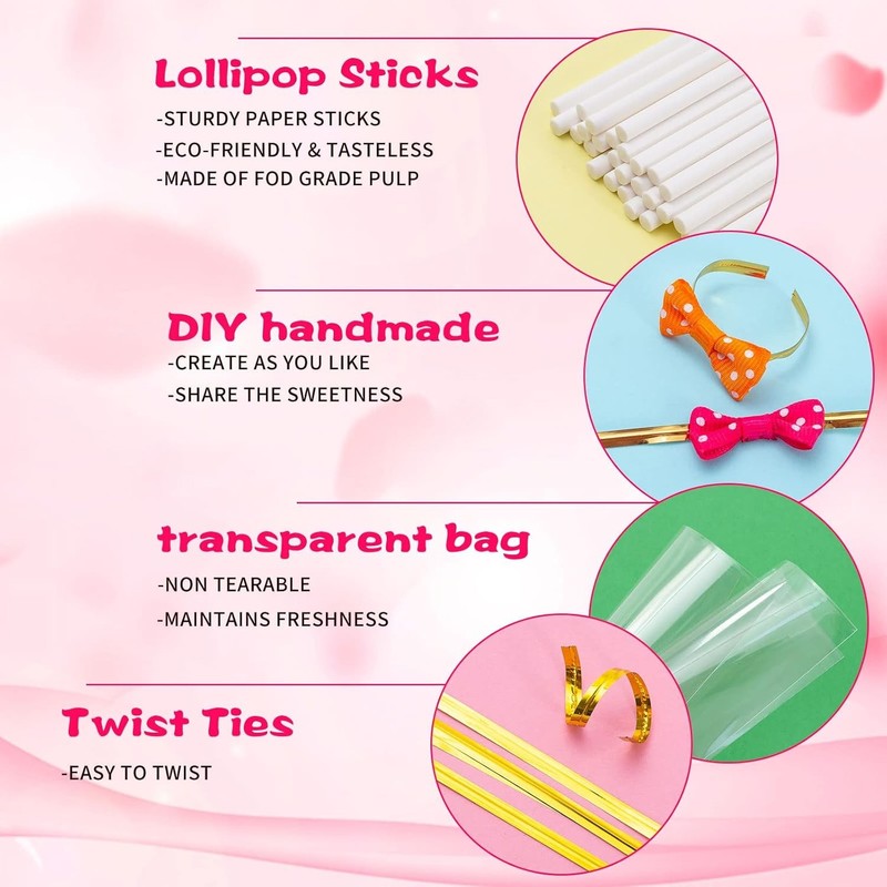 320Pcs Cake Pop Sticks Kit - 6" Lollipop Sticks, Bags & Ties for Party Treats gallery