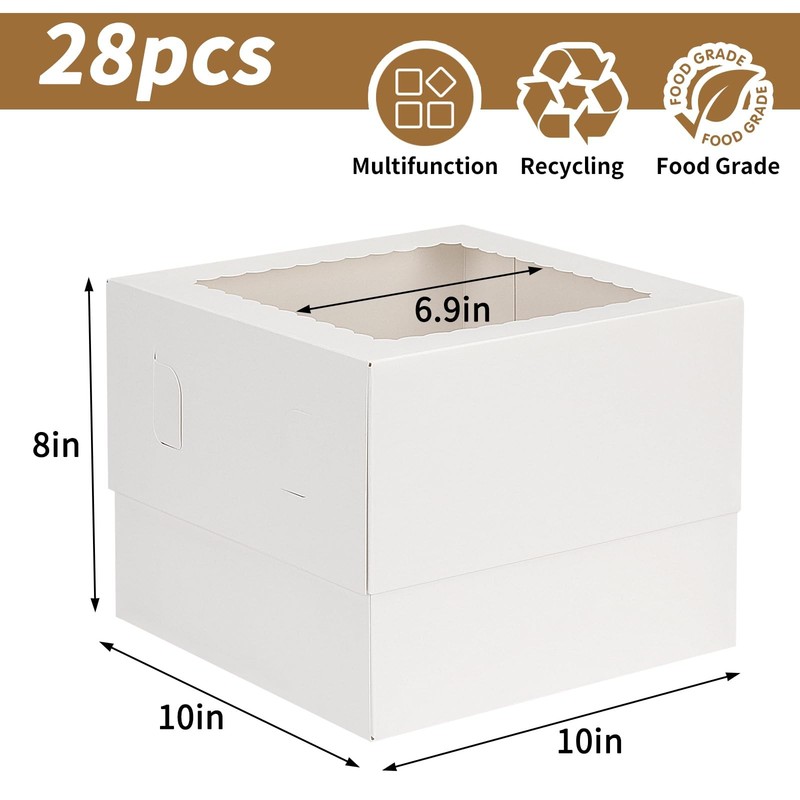 28 PCS White Cake Boxes 10x10x8 Inch Bakery Boxes For Pastries Desserts Pie gallery