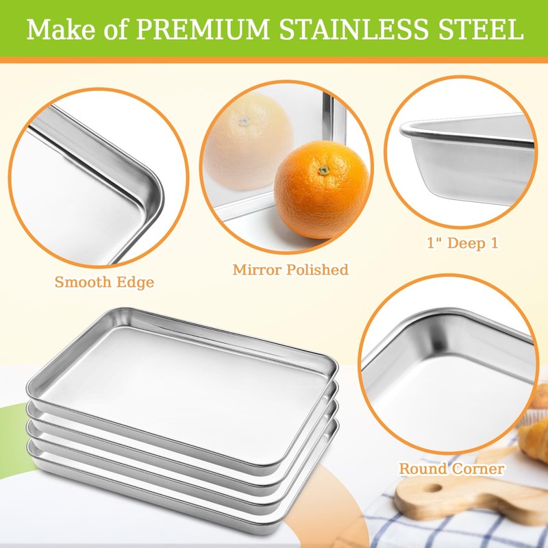 CEKEE 4-Pc Stainless Steel Baking Sheet Set, Cookie Pan Tray, Rust-Free, 16x12" gallery