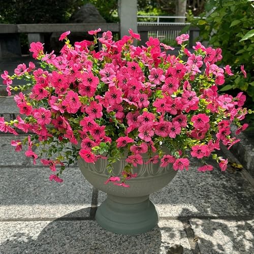 Artificial Flowers for Outdoor Outside Garden Home Decoration, 12 Bundles Pink