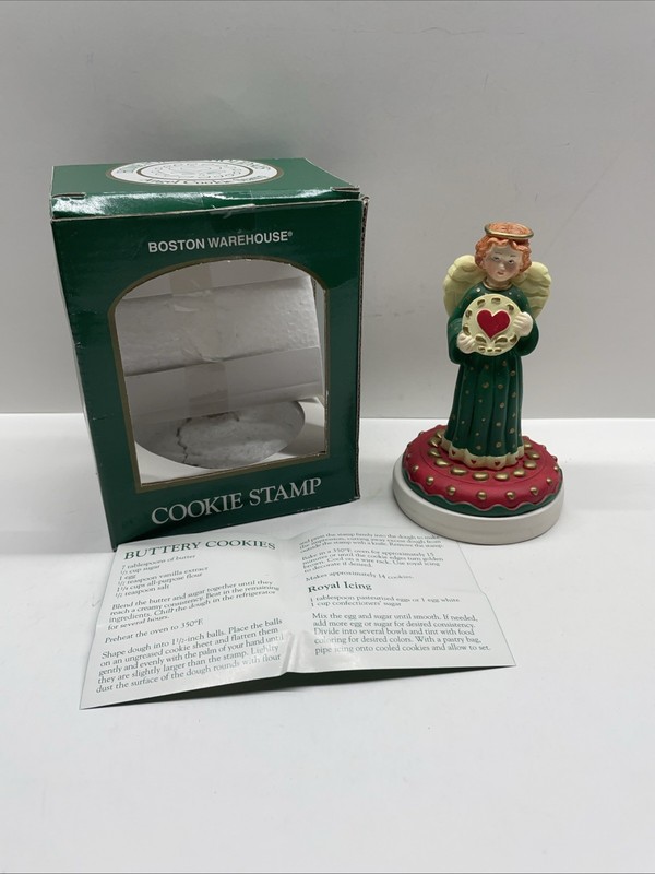 Boston Warehouse Angel Cookie Stamp with Box & Recipe Sheet Vintage Kitchenware
