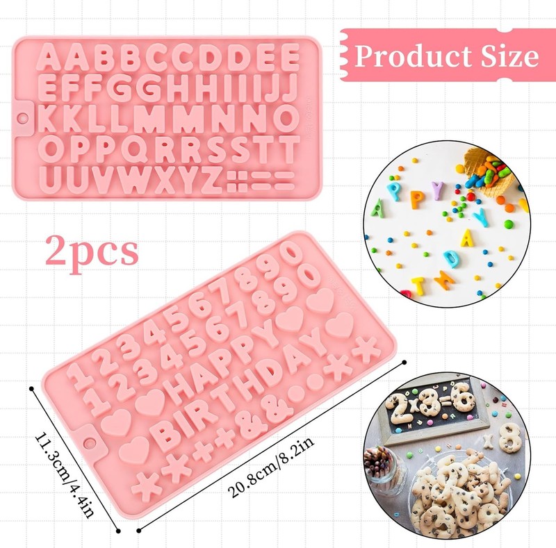 2 Pcs Silicone Letter & Number Molds for Chocolate Candy Cake Baking Pink gallery