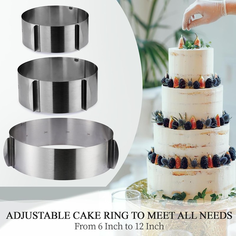 Adjustable Stainless Steel Cake Ring Mold 6-12In Baking Decorating Support gallery