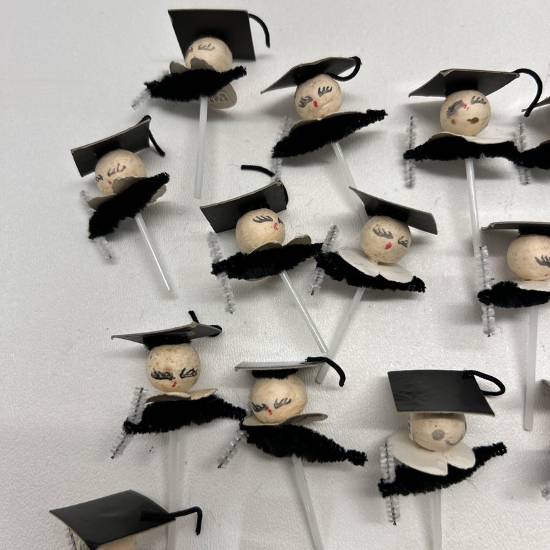 23 Vintage Graduation Cupcake Picks Toppers Japan Spun Cotton Heads Chenille gallery