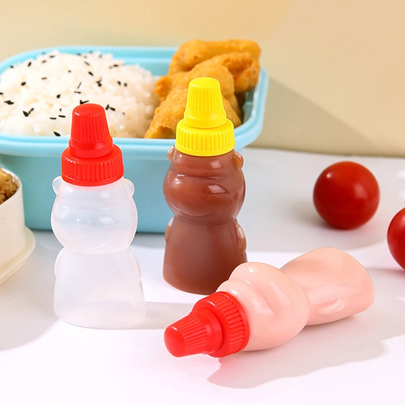 2Pcs/Pack Mini Bear Seasoning Bottle Portable Ketchup Salad Dressing Container gallery