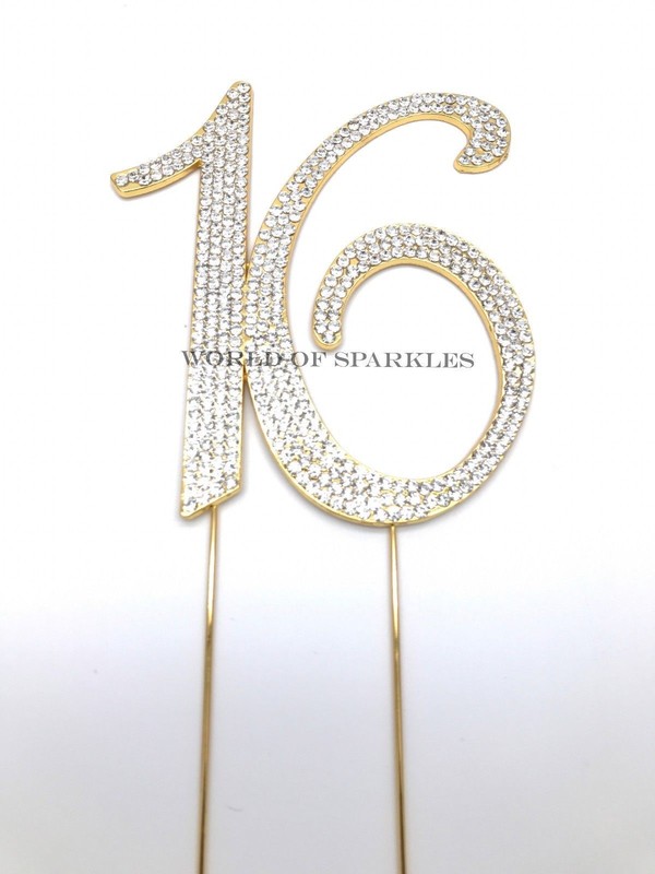 120mm Gold Diamante Cake Pick Topper Sparkly Numbers for Party Anniversary UK gallery
