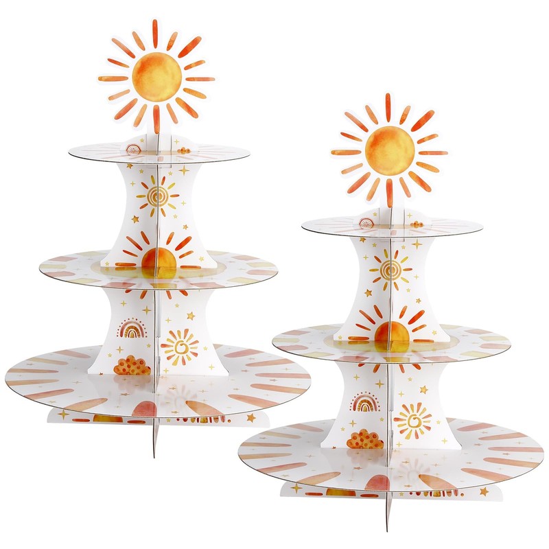 2 Set 3 Tier First Trip Around The Sun Cardboard Cupcake Stand for 24 Sunshin…