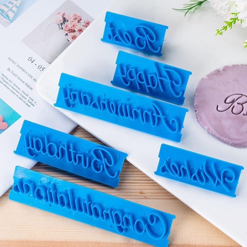 6Pcs Cake Words Stamp, DIY Handwritten Letter Printed Stamp Happy Birthday Be... gallery