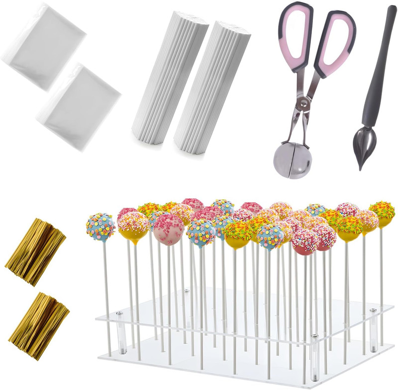 Cake Pop Kit Including 200 pcs 6 inch Lollipop Sticks and 200 Clear Wrappers, 35