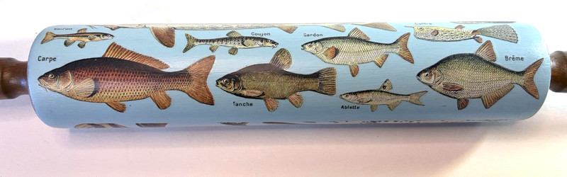 Decorative Painted Wooden Rolling Pin Vintage Fish Blue w/Dark Wood Handles gallery