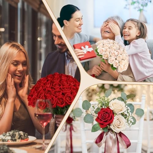 PCS Velvet Artificial Roses, Realistic Fake Silk Flowers with Bendable 48 Red gallery