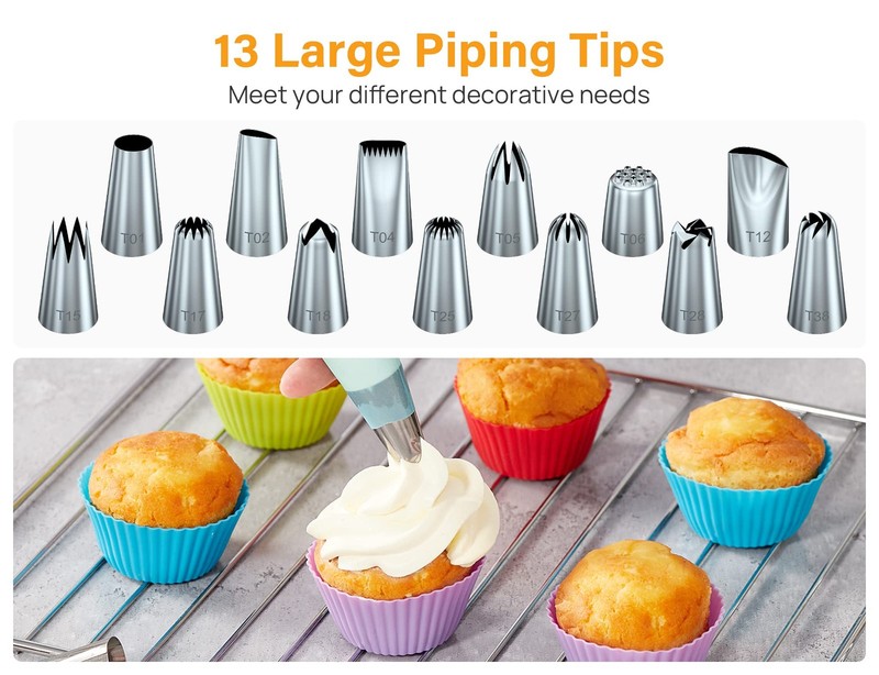 Kootek 54 in 1 Piping Bags and Tips Set with 13 Large Size 2, BLUE SILVER gallery